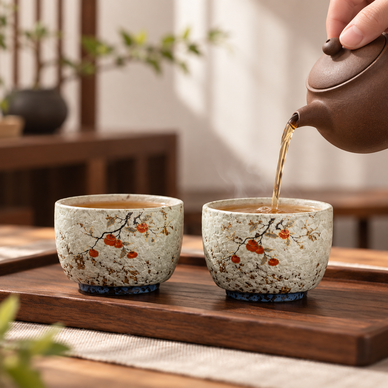 Botanical Ceramic Teacups – Single Cup or Set of 2